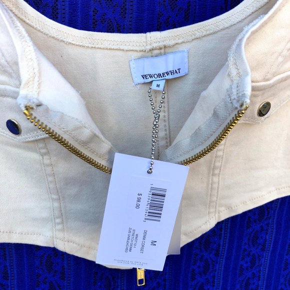 SOLD!! NWT WeWoreWhat Denim Corset Top, Unbleached- Medium - Picture 2 of 3